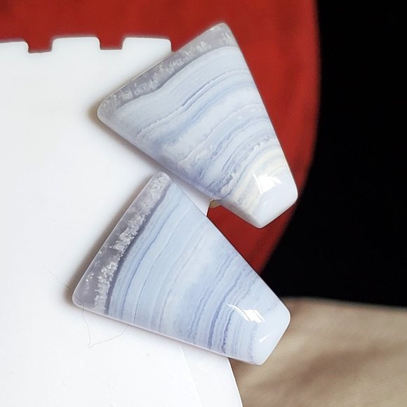 Clip On Blue Lace Agate Triangle Earrings Artisan